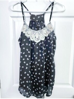 Everly Navy Cami Top with White Bow Print